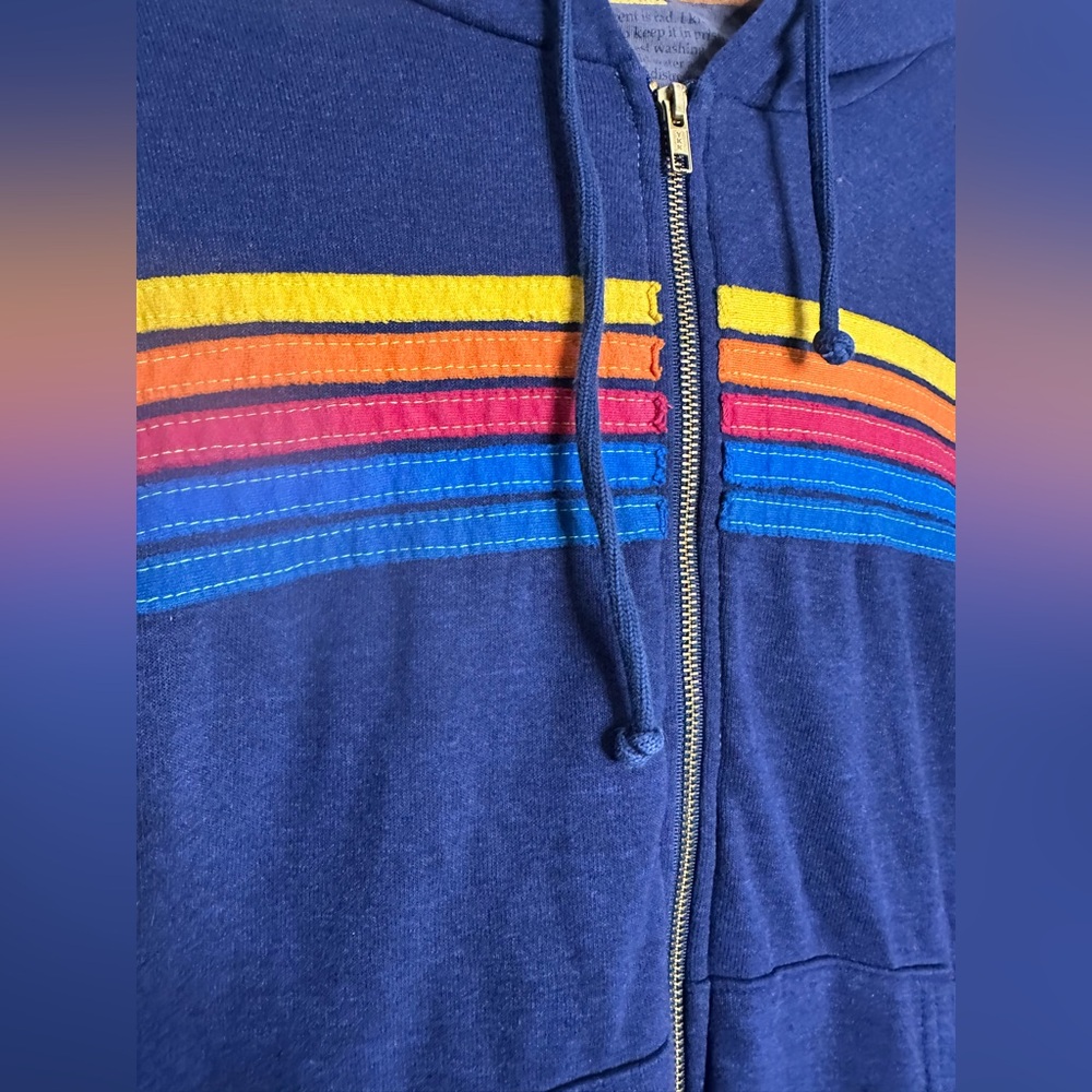 Aviator Nation Dark Blue Hoodie with Colorful Stripes. Men’s Medium - Picture 4 of 7